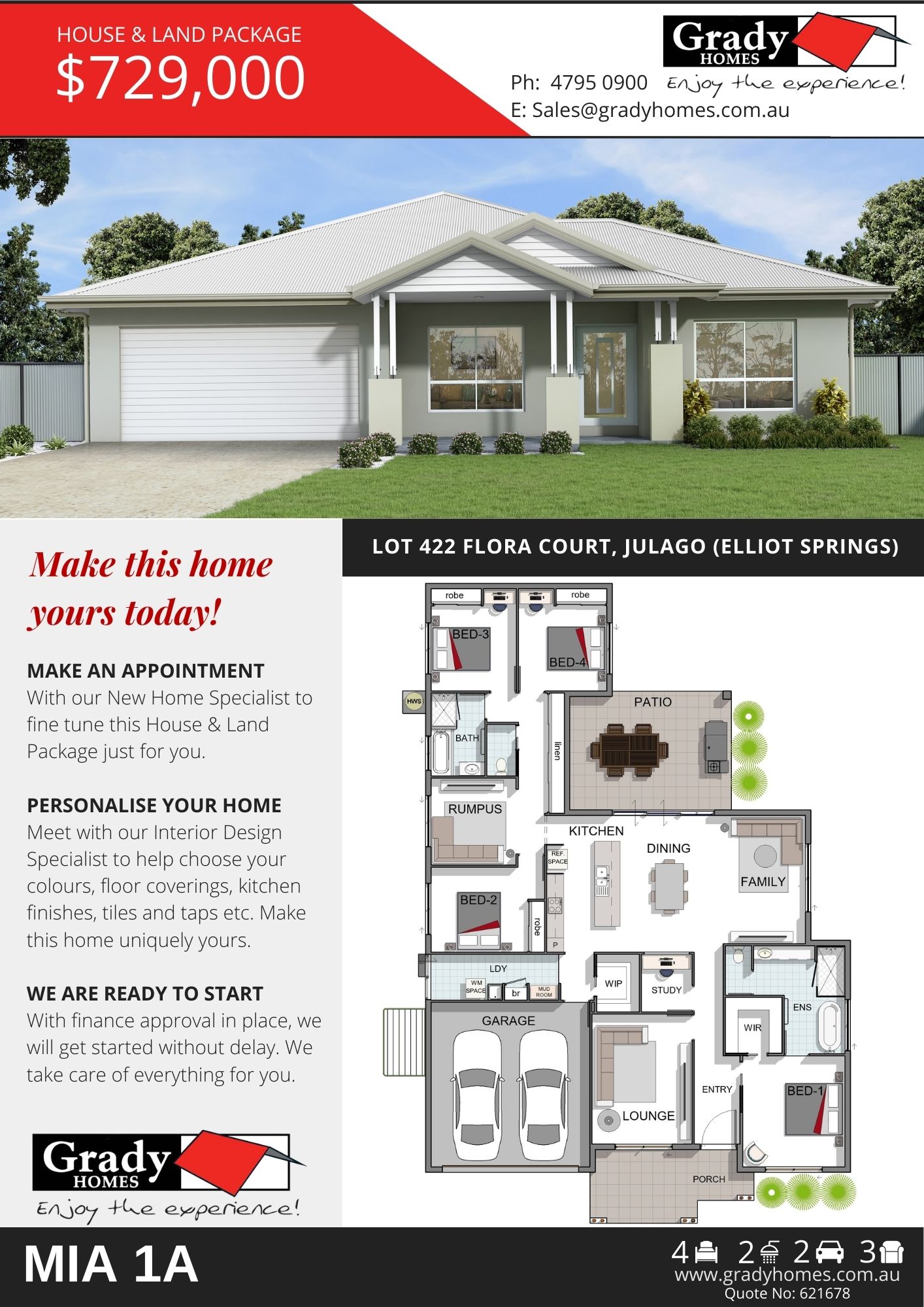 Mia 1A, Lot 422 Flora Court, Julago (Elliot Springs) · Grady Homes